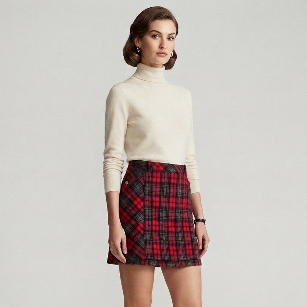 Eddie Bauer Red‎ Gray Tartan Plaid Wool Blend Preppy Academia Mini Skirt 10